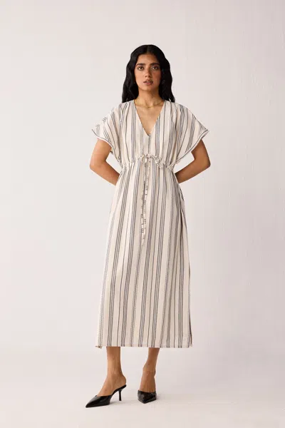 Reistor Maxi Gathered Dress With Side Slits In Stripes In Multi