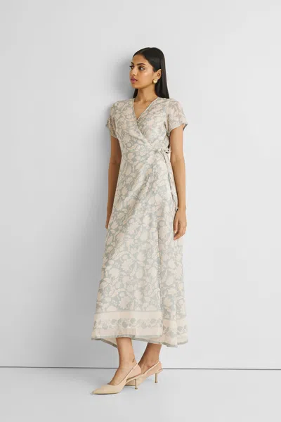 Reistor Maxi Wrap Dress In Blue Florals In Beige