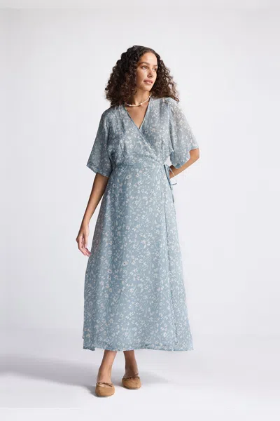 REISTOR MAXI WRAP DRESS IN LIGHT BLUE FLORALS