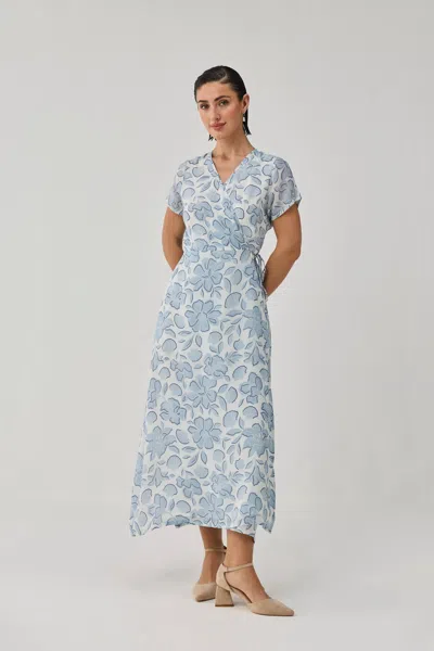 Reistor Maxi Wrap Dress In Soft Blue Florals