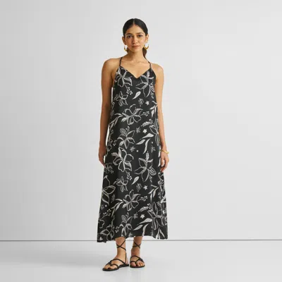 Reistor Midi Slip Dress In Floral Monochrome Magic