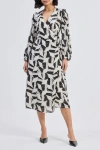 Reistor Midi Wrap Dress In Abstract Mosaic In Noir Shadows