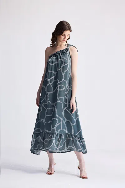 REISTOR ONE SHOULDER MIDI DRESS IN ABSTRACT STRIPES