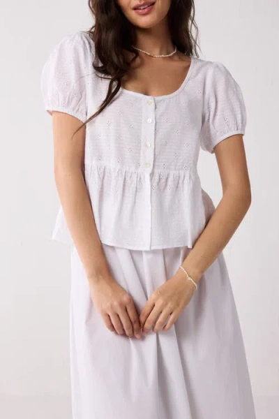Reistor Peplum Top With Puff Sleeves In White