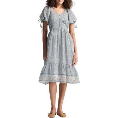 Reistor Puff Sleeve Midi Dress In Blue