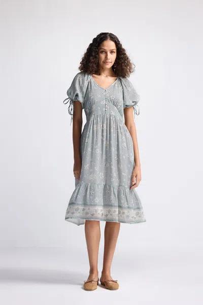 REISTOR PUFF SLEEVE MIDI DRESS IN SAGE GREEN