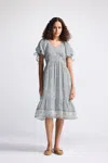 Reistor Puff Sleeve Midi Dress In Sage Green In Silver