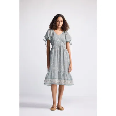 Reistor Puff Sleeve Midi Dress In Serene Symphony