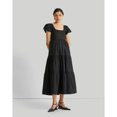 Reistor Puff Sleeve Tiered Maxi Dress In Black