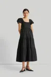 Reistor Puff Sleeve Tiered Maxi Dress In Black