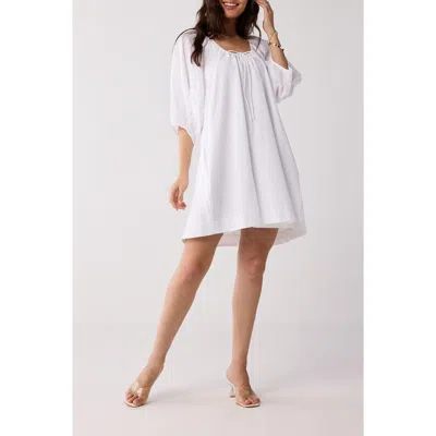 Reistor Puff Sleeved Dress With Drawstring Neckline In White