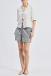 Reistor Relaxed Fit Top With Ruffles And Front-ties In Striped Horizon