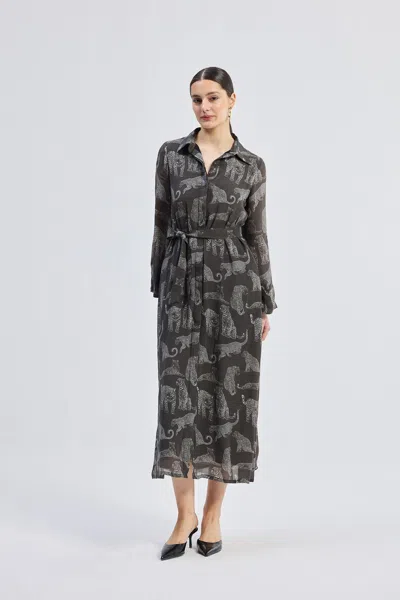 Reistor Relaxed-fit Shirt Dress In Animal Print In Gray