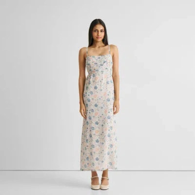 Reistor Ruched Floral Strappy Maxi Dress In Beige