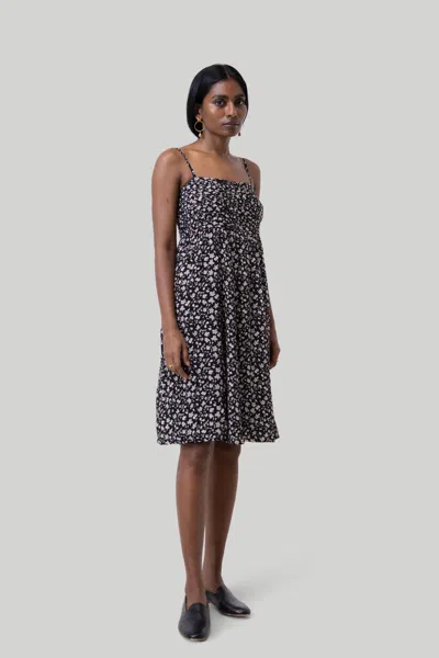 Reistor Ruched Strappy Mini Black Floral Dress