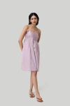 Reistor Women's Pink / Purple Ruched Strappy Pink Mini Cotton Dress In Poplin Pink