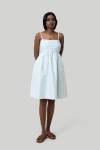 Reistor Women's Blue Ruched Strappy Mint Mini Cotton Dress In Sage Mint