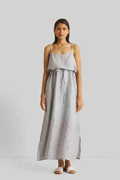 Reistor Strappy Maxi Dress In Pin-striped Linen