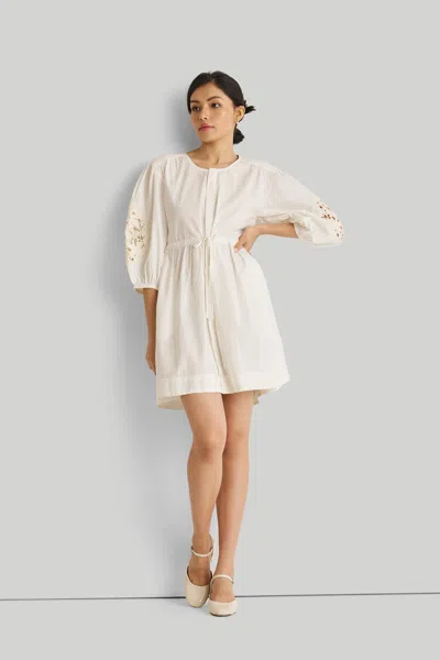 Reistor Shirt Dress With Balloon Sleeves In White In Coconut White