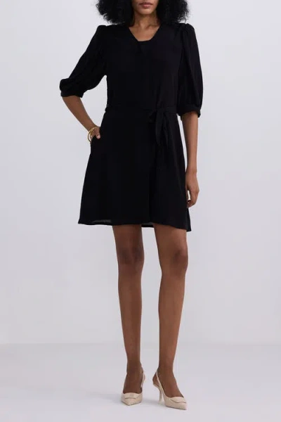 Reistor Short Black Dress With A Waist-tie