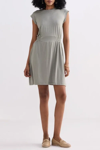 Reistor Short Dress With Smocking Side Detail In Light Olive