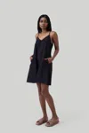 Reistor Women's Black Short Tent Cotton Dress With Back Tie In Black