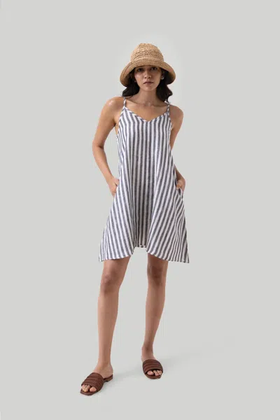 Reistor Women's White Short Striped Tent Dress With Back Tie In Black And White Stripes