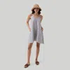 Reistor Women's White Short Striped Tent Dress With Back Tie In Black And White Stripes