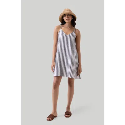 Reistor Women's White Short Striped Tent Dress With Back Tie In Black And White Stripes