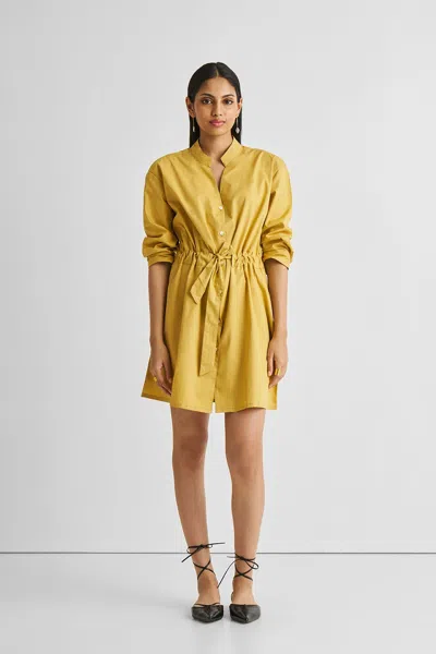 Reistor Short Tie Waist Dress In Tuscan Sun In Yellow