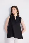 Reistor Sleeveless Hemp Top With Ruffles In Black