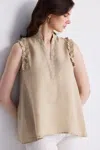 Reistor Sleeveless Hemp Top With Ruffles In Neutral Beige In Gold