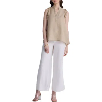 Reistor Sleeveless Hemp Top With Ruffles In Neutral Beige In Brown