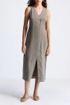 Reistor Straight Dress With Front Slit In Dark Green Hemp In Gray