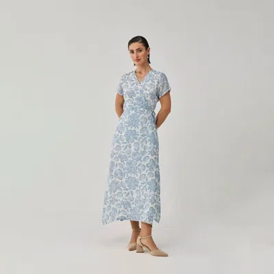 Reistor Soft Floral Wrap Midi Dress In Blue
