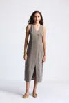 Reistor Straight Dress With Front Slit In Dark Green Hemp In Gray