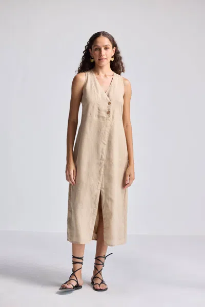 Reistor Straight Dress With Front Slit In Neutral Beige Hemp