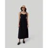 Reistor Women's Strappy Gathered Black Midi Cotton Dress In Black