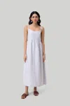 Reistor Strappy Gathered Midi Dress In Linen Stripes In Multi