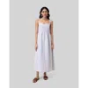 Reistor Strappy Gathered Midi Dress In Linen Stripes In Textured Stripe