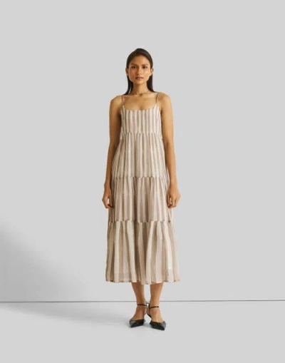 Reistor Strappy Tiered Maxi Dress In Beige Striped Down