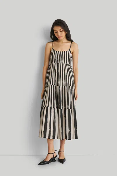 Reistor Women's Black / White Strappy Black Tiered Maxi Dress In Black Striped Down