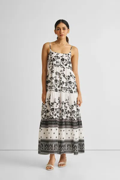 Reistor Strappy Tiered Maxi Dress In Vines And Twirls Black