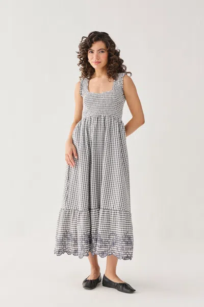 Reistor The Smocked Maxi Dress In Grey Check In Gray