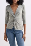 Reistor Twist Front Knit Shirt In Light Olive