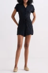 Reistor V Neck Drawstring Knit Romper In Black In Black
