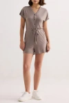 Reistor V Neck Drawstring Knit Romper In Dusty Brown In Dusty Brown