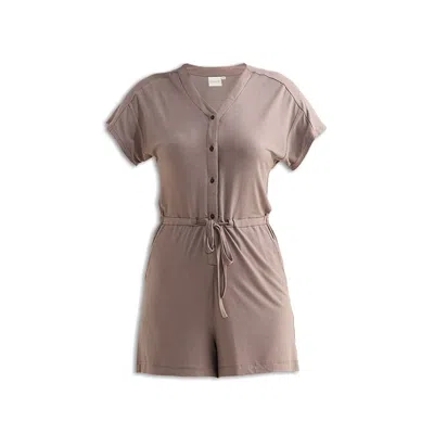 Reistor V Neck Drawstring Knit Romper In Dusty Brown