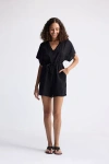 Reistor V Neck Drawstring Romper In Black