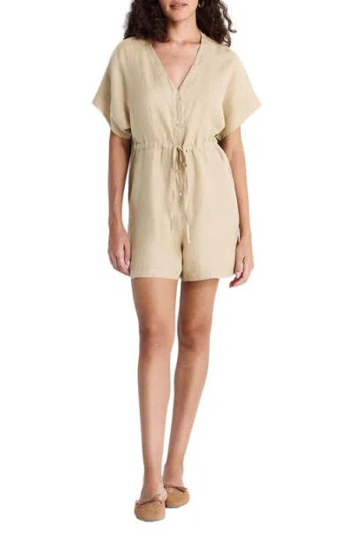 Reistor V Neck Drawstring Romper In Brown